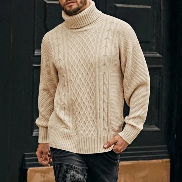 Casual Cable Knit Mens Turtleneck 